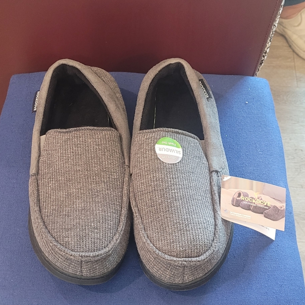 RockDove Men's Waffle Knit Memory Foam Moc Slipper with Removable Insole Size 11